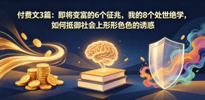 付费文3篇:即将变富的6个征兆,我的8个处世绝学,如何抵御社会上形形色色的诱惑-大象聊项目