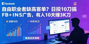 自由职业者缺高客单?日投10刀搞FB+INS广告,有人10天赚3K刀!【原创双语字幕】-大象聊项目