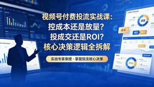 视频号付费投流实战课-5月：控成本还是放量？投成交还是ROI？核心决策逻辑全拆解-大象聊项目