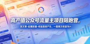 高产值公众号流量主项目陪跑营,发文章-起播放量-收益直接产生,一篇爆文收益1k+-大象聊项目