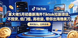 某大佬5月初最新海外Tiktok拉新项目,不囤货、低门槛、高收益,带你出海撸美刀-大象聊项目
