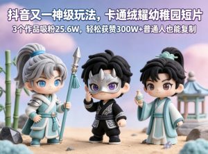 抖音又一神级玩法，卡通绒耀幼稚园短片，3个作品吸粉25.6W，轻松获赞300W+普通人也能复制-大象聊项目