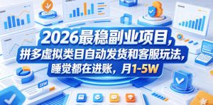 2026最稳副业项目，拼多多虚拟类目自动发货和客服玩法，睡觉都在进账，月1-5W【揭秘】-大象聊项目