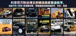 抖音百万粉丝博主的精选独家赛道教学，涵盖汽车+体育+影视解说等，零基础也能快速起号、涨粉、变现-大象聊项目