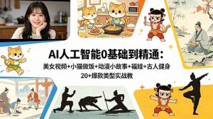AI人工智能0基础到精通:美女视频+小猫做饭+动漫小故事+福娃+古人健身,20+爆款类型实战教学-大象聊项目