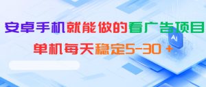 安卓手机就能做的看广告项目,单机每天稳定5-30+-大象聊项目