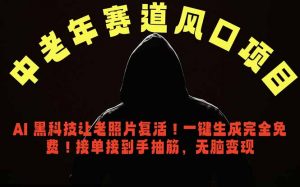 中老年风口项目,AI 黑科技让老照片复活!一键生成完全免费!接单接到手抽筋,无脑变现-大象聊项目