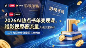 2026AI热点书单变现课,蹭影视原著流量,AI做文案素材,三平台同步带货赚图书高佣金-大象聊项目