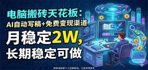 电脑搬砖天花板:AI自动写稿+免费变现渠道,月稳定2W,长期稳定可做-大象聊项目