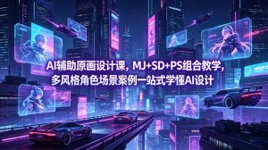 AI辅助原画设计课,MJ+SD+PS组合教学,多风格角色场景案例一站式学懂AI设计-大象聊项目