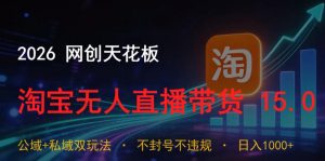 2026网创天花板,淘宝无人直播带货15.0,公域+私域双玩法,日入1k+,不违规不封号【揭秘】-大象聊项目
