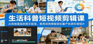 生活科普短视频剪辑课:从剪映基础到图文配音,套用成熟模板轻松量产优质科普短片-大象聊项目
