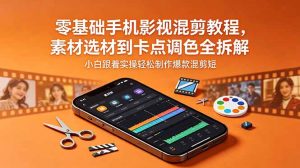 零基础手机影视混剪教程,素材选材到卡点调色全拆解,小白跟着实操轻松制作爆款混剪短片-大象聊项目