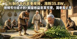 AI制作中药故事视频，涨粉35.8W，视频号分成计划+橱窗收益非常可观，简单易上手-大象聊项目