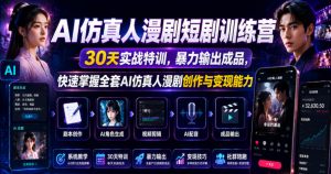 AI仿真人漫剧短剧训练营,30天实战特训,暴力输出成品,快速掌握全套AI仿真人漫剧创作与变现能力-大象聊项目