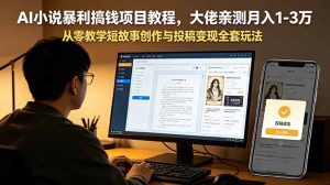 AI小说暴利搞钱项目教程,大佬亲测月入1-3万,从零教学短故事创作与投稿变现全套玩法-大象聊项目