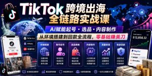 TikTok跨境出海全链路实战课,AI赋能起号・选品・内容制作,从环境搭建到回款全流程,零基础賺美刀-大象聊项目
