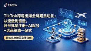 TikTok跨境出海全链路自动化：从流量到留量，账号批量注册+AI起号+选品策略一站式-大象聊项目