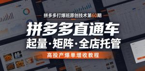 拼多多打爆班原创技术第60期,拼多多直通车,起量・矩阵・全店托管,高投产爆单增收教程-大象聊项目