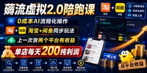 薅流虚拟2.0陪跑课，0成本AI流程化操作，淘宝+闲鱼同步玩法，上一次货两个平台有收益，单店每天200纯利润-大象聊项目