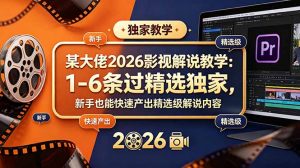某大佬2026影视解说教学：1-6条过精选独家，新手也能快速产出精选级解说内容-大象聊项目