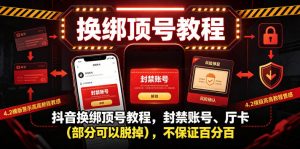 抖音换绑顶号教程，封禁账号、Ting卡(部分可以脱掉)，不保证百分百-大象聊项目