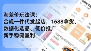 淘差价玩法课:合规一件代发起店,1688拿货、数据化选品、低价推广,新手稳健盈利(更新6月-大象聊项目