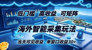 海外智能采集玩法，低门槛高单价可矩阵，当天可见收益，单窗口30+-大象聊项目