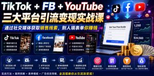 TikTok+FB+YouTube三大平台引流变现实战课，通过社交媒体获取销售线索，别人填表单你賺钱【原创双语字幕】-大象聊项目