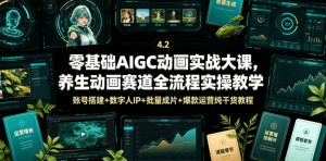 零基础AIGC动画实战大课，养生动画赛道全流程实操教学，账号搭建+数字人IP+批量成片+爆款运营纯干货教程-大象聊项目