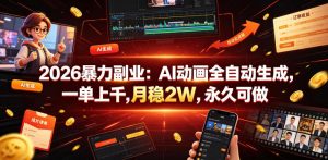 2026暴力副业：AI动画全自动生成，一单上千，月稳2W，永久可做【揭秘】-大象聊项目