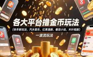 各大平台撸金币玩法(快手新玩法、汽水音乐、红果漫剧、番茄小说、木叶短剧)，一波流玩法(收费398元的教程)-大象聊项目