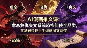 AI漫画推文课：虐恋复仇爽文系统恐怖仙侠全品类，零基础快速上手爆款图文赛道-大象聊项目