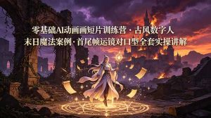 零基础AI动画短片训练营，古风数字人末日魔法案例，首尾帧运镜对口型全套实操讲解-大象聊项目