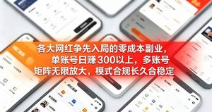 各大网红争先入局的零成本副业，单账号日赚 300 以上，多号矩阵可放大，模式合规长久稳定！-大象聊项目