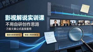 影视解说实训课：不用自研创作思路，万能文案公式直接套用，搭配全套剪辑教程，快速入局影视解说-大象聊项目