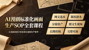 AI漫剧标准化画面生产SOP全套课程,网文选本版权剧本分镜资产全覆盖,图文生视频后期剪辑完整实操教学-大象聊项目