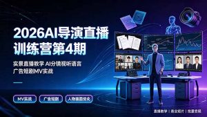 2026AI导演直播训练营第4期，实景直播教学AI分镜视听语言，广告短剧MV实战，解决人物画面崩坏痛点-大象聊项目