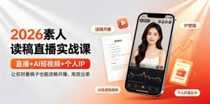 2026素人读稿直播实战课|直播+AI短视频+个人IP,让你对着稿子也能流畅开播、高效出单-大象聊项目
