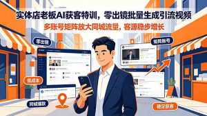 实体店老板AI获客特训,零出镜批量生成引流视频,多账号矩阵放大同城流量,客源稳步增长-大象聊项目