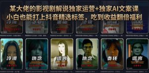 某大佬的影视剧解说独家运营+独家AI文案课，小白0粉丝也能快速打上抖音精选标签、吃到收益翻倍福利-大象聊项目