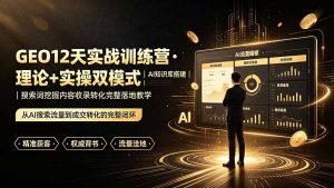 GEO12天实战训练营·理论+实操双模式|AI知识库搭建|搜索词挖掘内容收录转化完整落地教学-大象聊项目