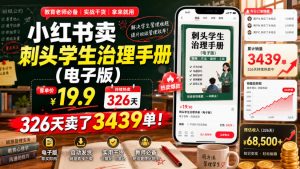 小红书卖刺头学生治理手册(电子版)，客单价19.9，326天卖了3439单！-大象聊项目
