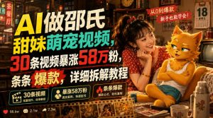 AI做邵氏甜妹萌宠视频，30条视频暴涨58万粉，条条爆款，详细拆解教程-大象聊项目