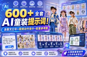 600+全套AI童装提示词!含图文口令+视频动作指令+配套参考图,Word-Excel规整分类,童装电商、种草无脑量产内容!-大象聊项目