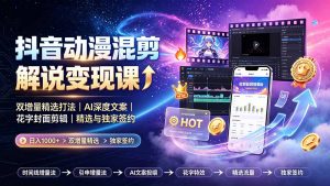 抖音动漫混剪解说变现课:双增量精选打法|AI深度文案|花字封面剪辑| 精选与独家签约日入1000+-大象聊项目