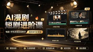 AI漫剧短剧进阶课|电脑+手机双端实操教学|影视剧对口型人物吃瓜×解压末日庇护所全程讲解,高阶技巧全掌握-大象聊项目