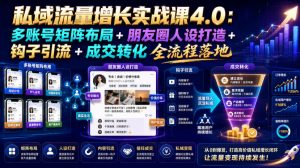 私域流量增长实战课4.0：多账号矩阵布局+朋友圈人设打造+钩子引流+成交转化全流程落地-大象聊项目