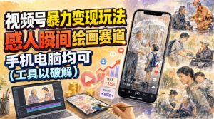 视频号暴力变现玩法，感人瞬间绘画赛道，手机电脑均可-大象聊项目