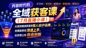 内容时代的全域获客课(7月直播小课)，从高效精准获客到强人设IP品牌，给模版帮你快速上手，给原理让你自由创新-大象聊项目